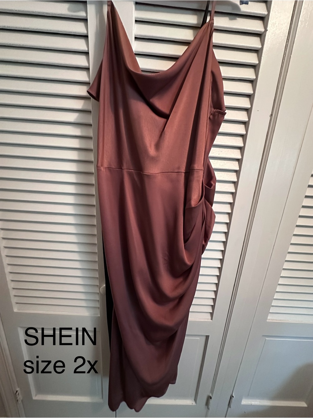 SHEIN Plus-Size Mauve Satin Drape Slip Dress